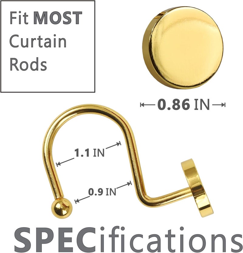 Popkozzi Brass Gold Shower Curtain Hooks: Round Button Design Heavy Metal Shower Curtain Rings for Bathroom - Modern Simple Decorative Shower Curtain Hangers for Shower Rod - Set of 12 - Image 3
